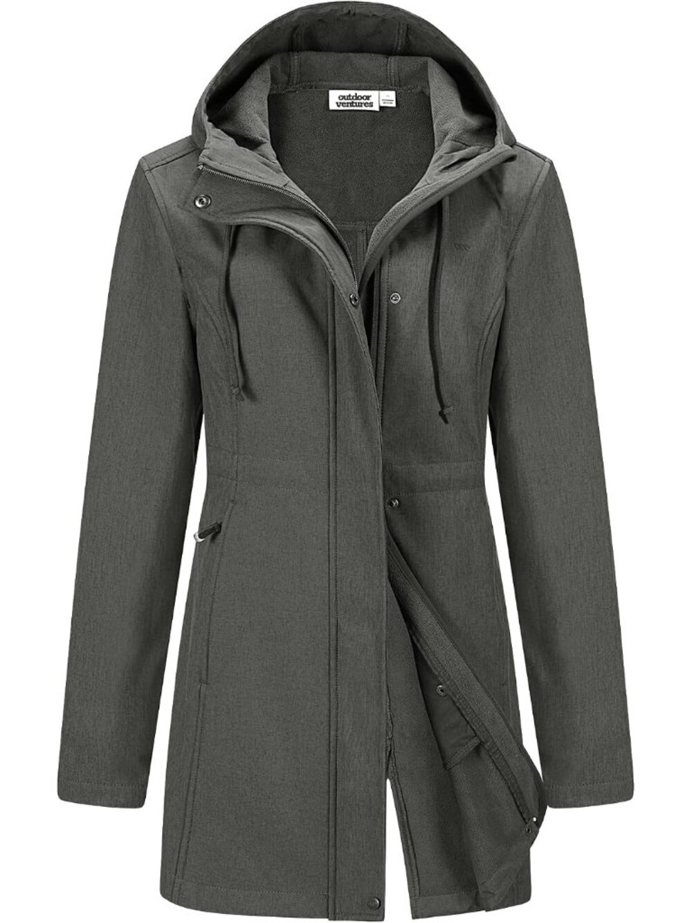 Womens Grey Windbreaker Fleece Lined Softshell Hiking Insulated Rain Parka Coat